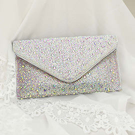 Bling Stone Studded Flap Envelope Evening Clutch Crossbody Bag