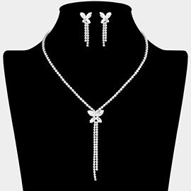 Marquise CZ Stone Accented Butterfly Pointed Rhinestone Paved Necklace