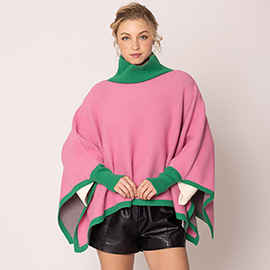 Solid Knit Turtleneck Poncho