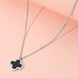 Stainless Steel Quatrefoil Pendant Necklace