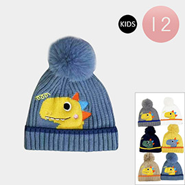 12PCS - Kids Dinosaur Pom Pom Knit Winter Hats