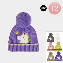 12PCS - Kids Unicorn Pom Pom Knit Winter Hats