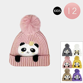 12PCS - Kids Panda Pom Pom Knit Winter Hats