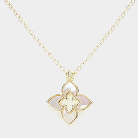 14K Gold Plated Mother Of Pearl Floral Pendant Necklace