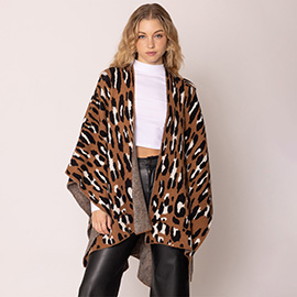 Open Front Leopard Knit Wrap Ruana