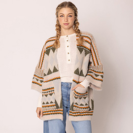 Open Front Aztec Printed Cardigan