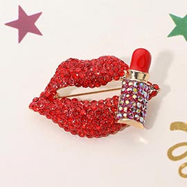 Bling Studded Lip and Lipstick Pin Brooch