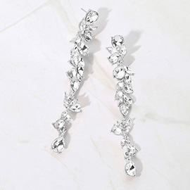 Teardrop Marquise Stone Cluster Embellished Dropdown Evening Earrings