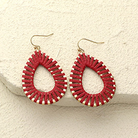 Faux Leather Wrapped Teardrop Dangle Earrings