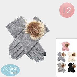 12Pairs - Pom Pom Accent Smart Touch Winter Gloves
