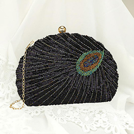 Beaded Sequin Peacock Clutch Evening Bag Crossbody Bag