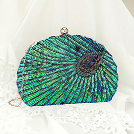 Beaded Sequin Peacock Clutch Evening Bag Crossbody Bag