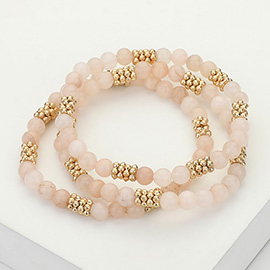 3PCS - Natural Stone Metal Bubble Bar Beaded Stretch Multi Layered Bracelets