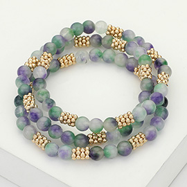3PCS - Natural Stone Metal Bubble Bar Beaded Stretch Multi Layered Bracelets