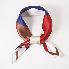 Geometric Pattern Printed Square Silky Satin Bandana Scarf
