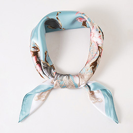 Classy Floral Printed Square Silky Satin Bandana Scarf
