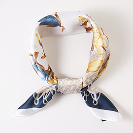 Classy Floral Printed Square Silky Satin Bandana Scarf
