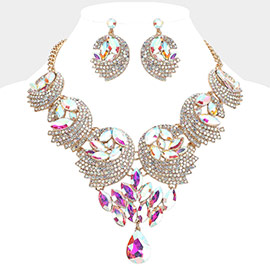 Teardrop Marquise Stone Embellished Rhinestone Paved Abstract Bib Statement Necklace