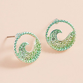 Stone Paved Colored Metal Wave Stud Earrings
