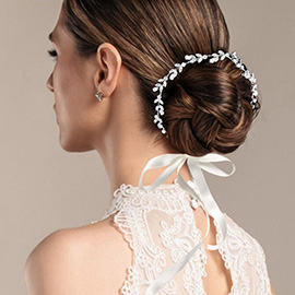 CZ Marquise Round Stone Cluster Leaf Vine Bun Wrap Headpiece