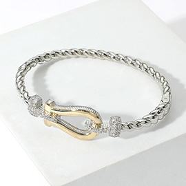 CZ Stone Paved Buckle Pointed Hinged Bangle Bracelet