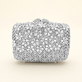 Crystal Rhinestone Embellished Flower Pattern Evening Clutch Shoulder Bag