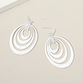 Hammered Metal Concentric Oval Dangle Earrings