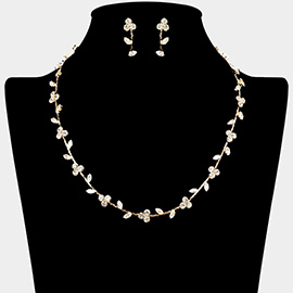 Round Marquise CZ Stone Cluster Flower Vine Necklace
