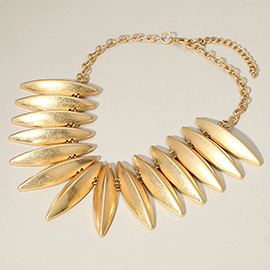 Bold Brushed Metal Spike Link Statement Necklace