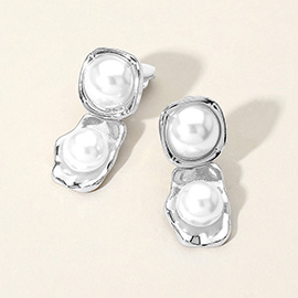 Pearl Plate Link Clip On Earrings