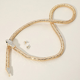 Rhinestone Studded Snake Magnetic Long Necklace