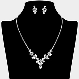 Marquise Stone Cluster Teardrop Pointed Rhinestone Paved Necklace