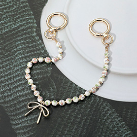 Metal Bow Charm Pointed Floral Ceramic Ball Beaded Bag Charm