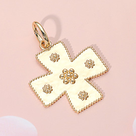 Floral Beaded Metal Cross Pendant  / Bag Charm