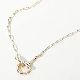 14K Gold Plated Paperclip Chain Toggle Necklace