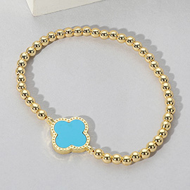 Quatrefoil Stone Pointed Stainless Steel Ball Beaded Stretch Bracelet