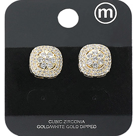 Gold Dipped CZ Stone Paved Square Stud Earrings