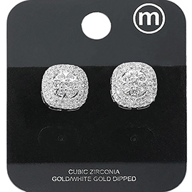 Gold Dipped CZ Stone Paved Square Stud Earrings