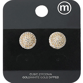 Gold Dipped CZ Stone Paved Petit Round Stud Earrings