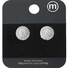 Gold Dipped CZ Stone Paved Petit Round Stud Earrings