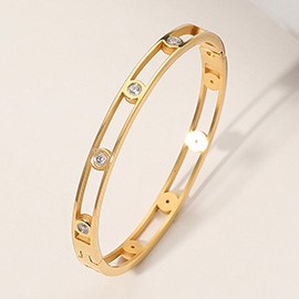 Stainless Steel Stone Bezel Hinged Bangle Bracelet