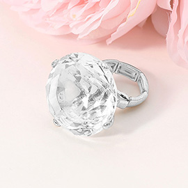 Oversized Diamond Cut Round Glass Stone Stretch Ring