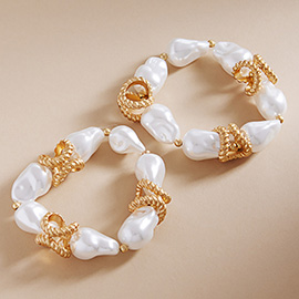 2PCS - Metal Rope Pearl Beaded Stretch Multi Layered Bracelets