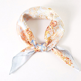 Pastel Floral Patchwork Printed Square Silky Satin Scarf