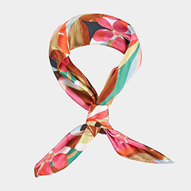 Abstract Tropical Bloom Printed Square Silky Satin Scarf