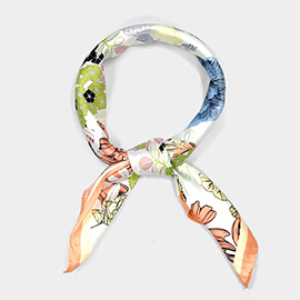 Earthy Floral Garden Printed Square Silky Satin Scarf