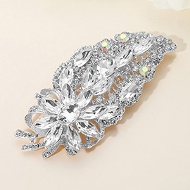 Flower Stone Cluster Pointed Glass Stone Embellished Leaf Pin Brooch