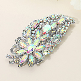 Flower Stone Cluster Pointed Glass Stone Embellished Leaf Pin Brooch