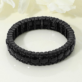 Oval Round Glass Stone Cluster Beaded Stretch Evening Bracelet