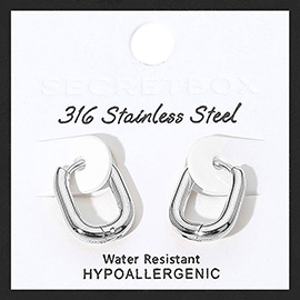 SECRET BOX_Stainless Steel Oval Huggie Hoop Earrings